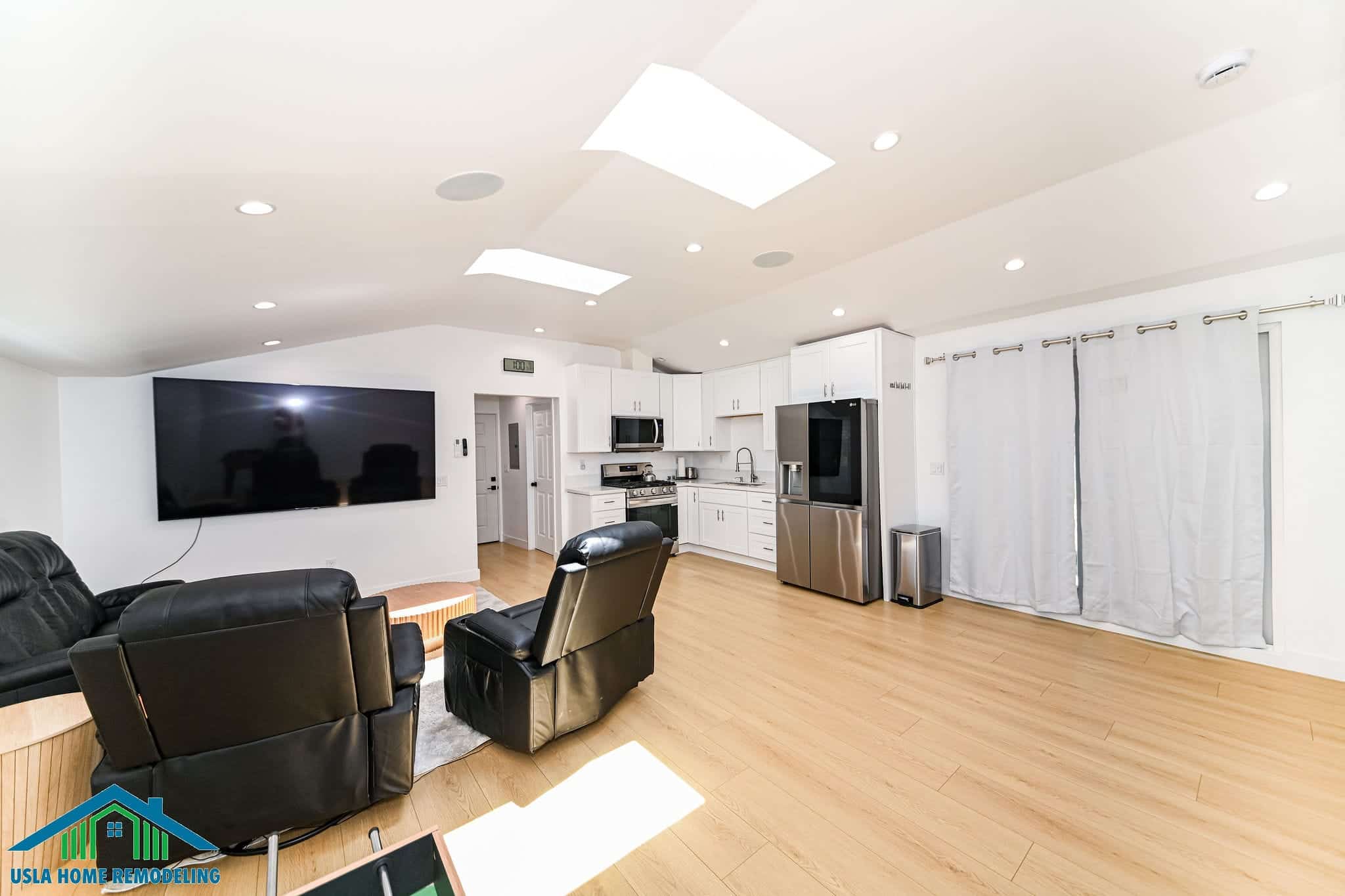 Garage conversion ADU with white shaker kitchen in Van Nuys