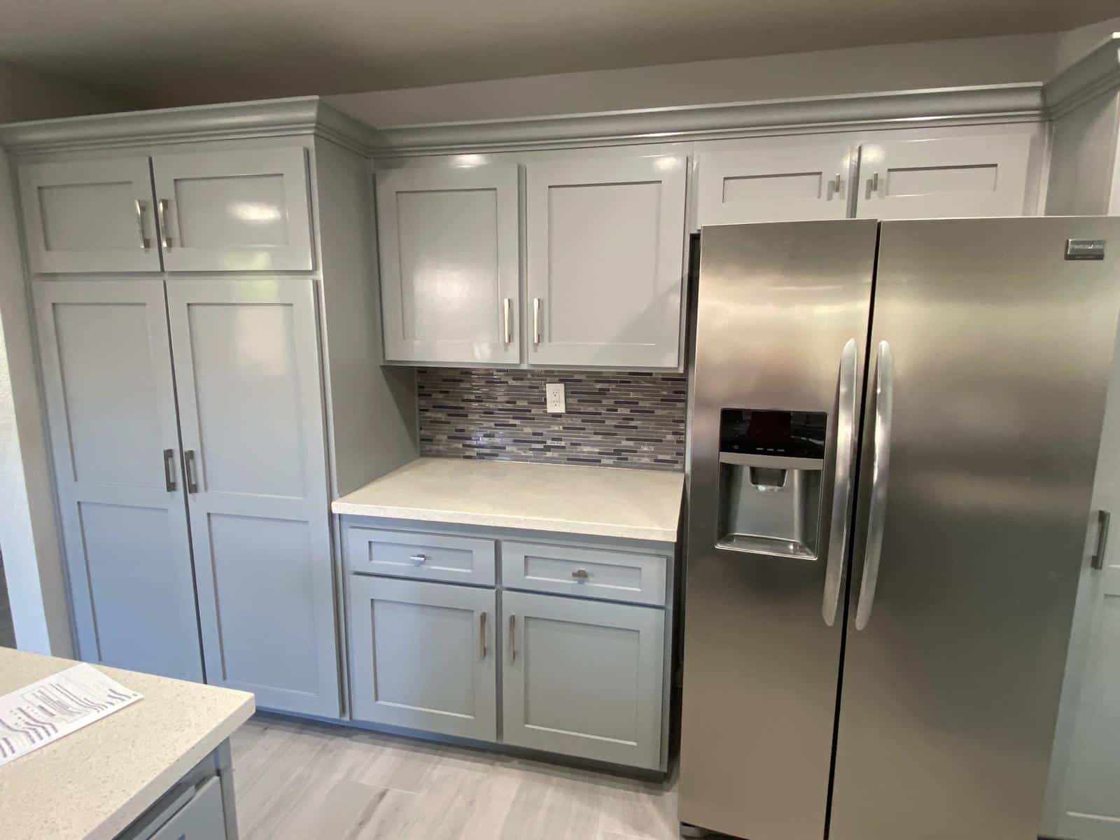 Refaced grey shaker kitchen cabinetry in Culver City